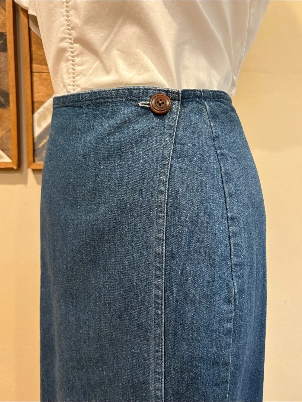 Vintage Ralph Lauren Country Denim Blue Jean Midi Wrap Jean Skirt Medium / Large